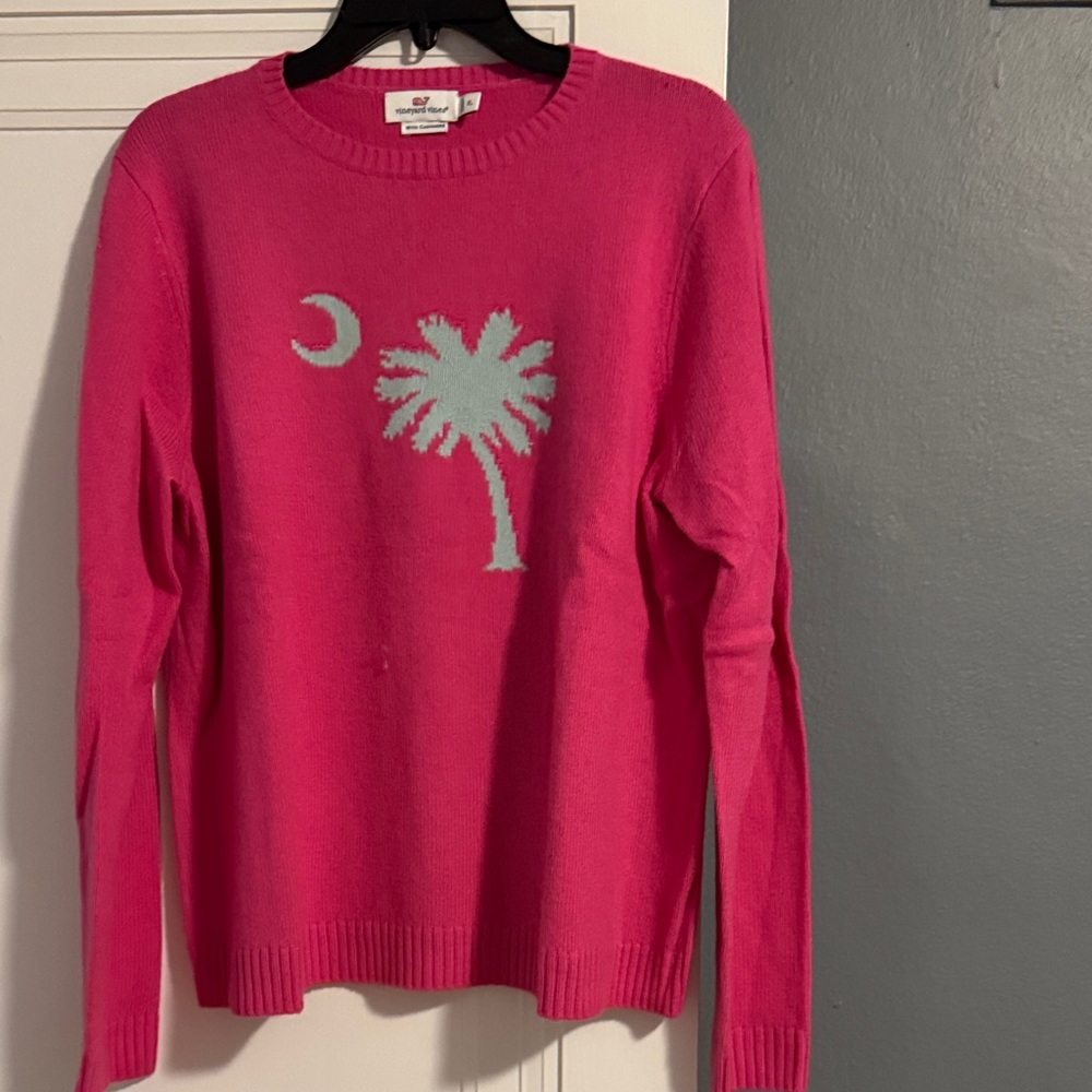 Vineyard Vines Pink Sweater with Palm Tree and Moon Design